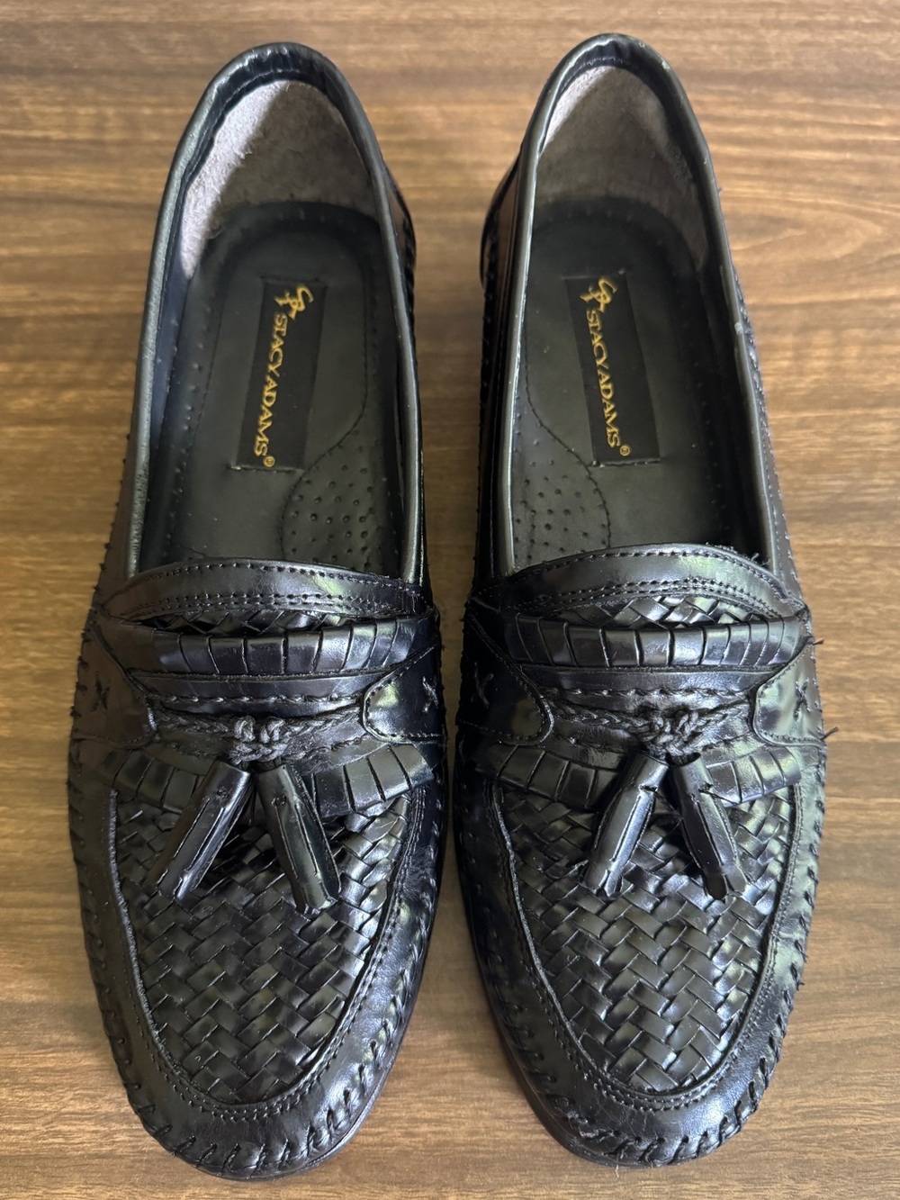 Stacy Adams Woven Leather Tassel Loafers Black Slip On Shoes Men 11M Brazil